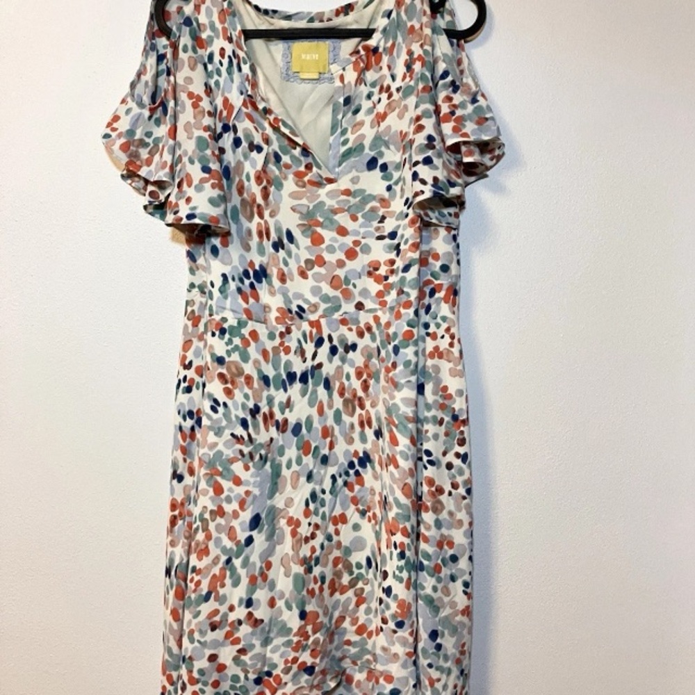 Anthropologie Maeve S‎ Dress Flutter Sleeve Cold Shoulder Colorful Printed Aline